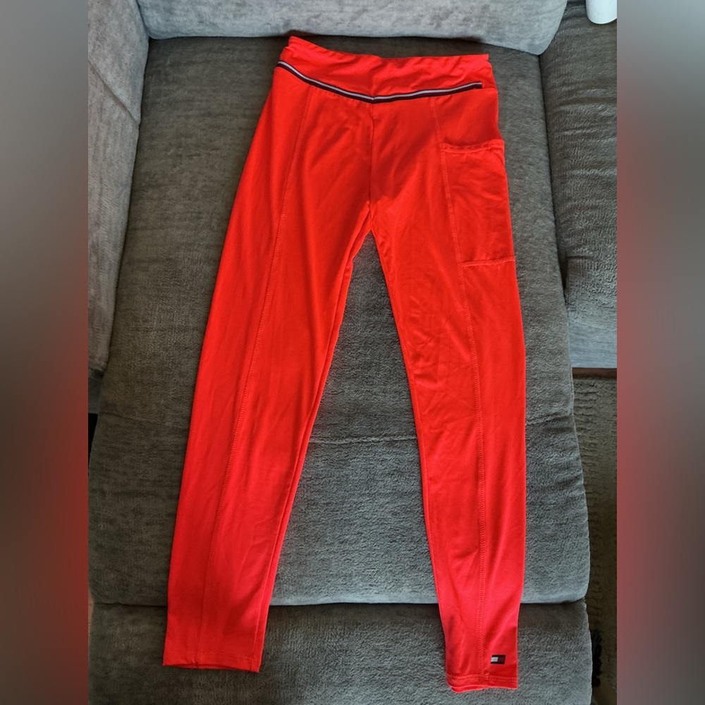 NWT Tommy Hilfiger Fiery Coral Side‑Stripe Leggings –  Girls Size 12/14